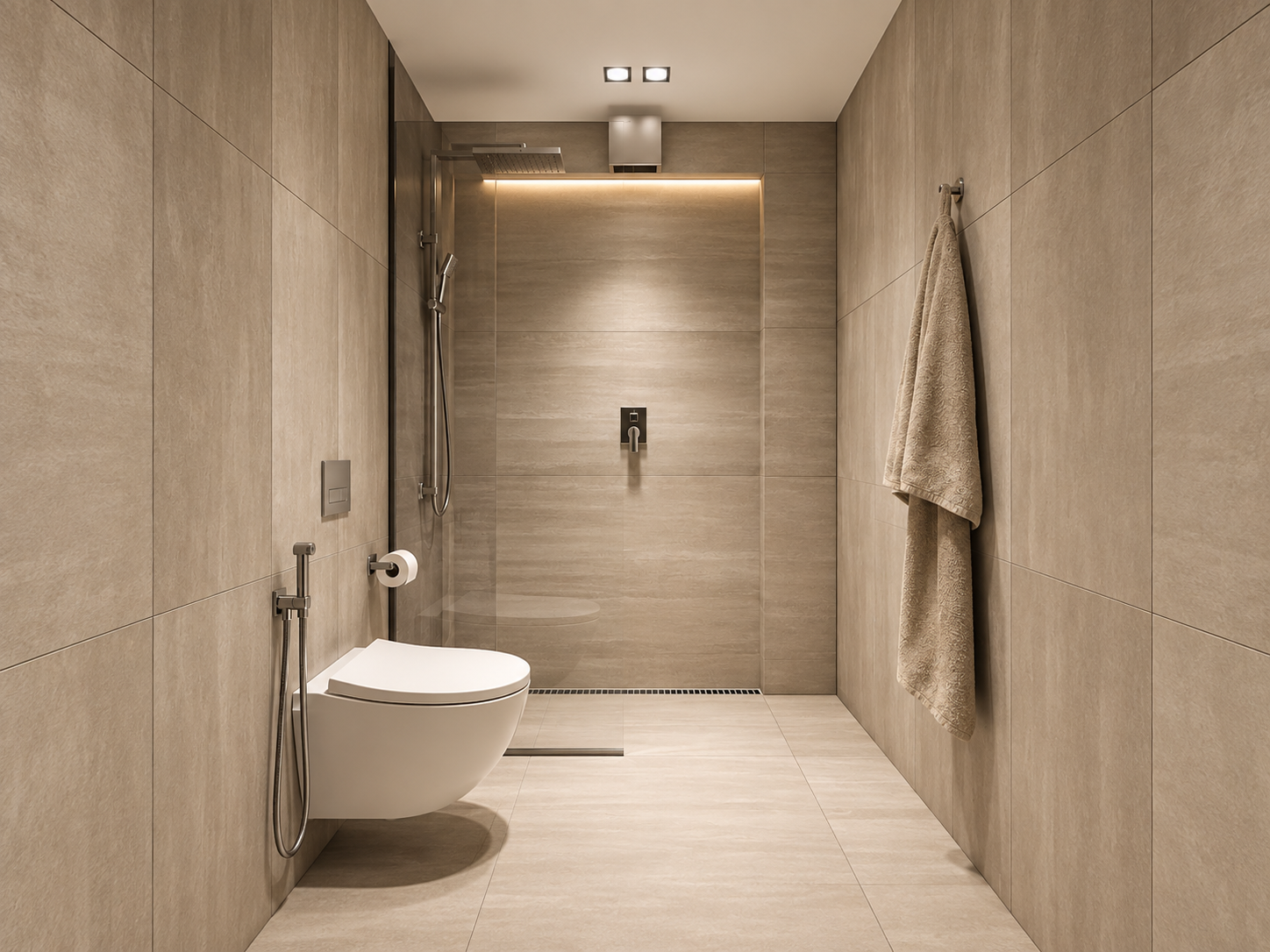 Clean attached bathroom at Hotel Amar Raja
